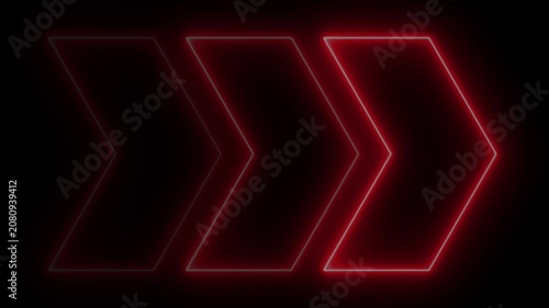 Glowing neon light animated traffic directional arrows sign. Riight arrow for road direction. Flashing direction indicator. Neon swipe right arrow animation. Blinking direction arrows