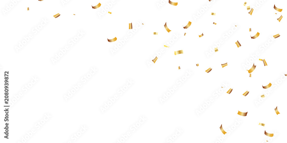 Fototapeta premium Gold Confetti Falling Over White Background for Celebration and Party Decoration