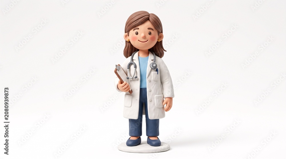 Fototapeta premium Friendly Female Doctor 3D Clay Character