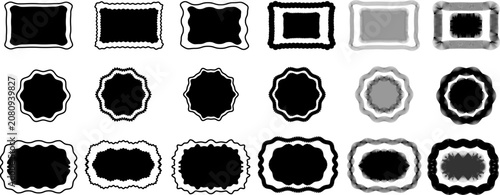 Collection of 15 unique black and white photo frame borders and shapes for graphic design and digital art