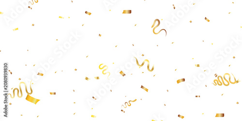 Obraz na płótnie Gold Confetti Falling Over White Background for Celebration and Party Decoration