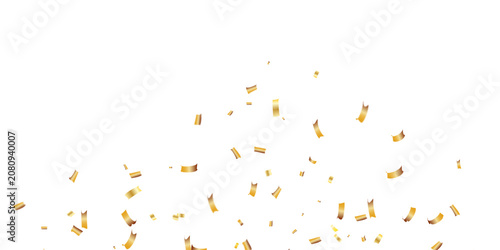 Fotografie Gold Confetti Falling Over White Background for Celebration and Party Decoration