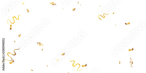 Gold Confetti Falling Over White Background for Celebration and Party Decoration