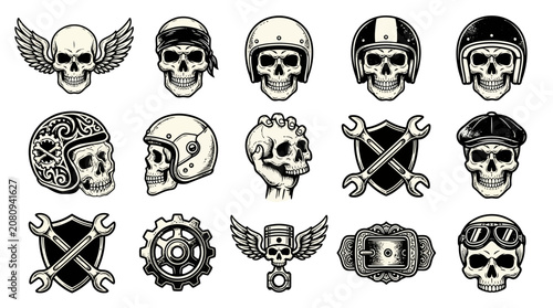 Obraz na płótnie Skulls with helmets and tools.