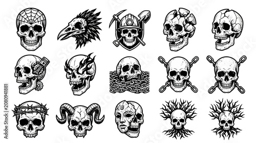 Obraz na płótnie Collection of Various Skull Illustrations.
