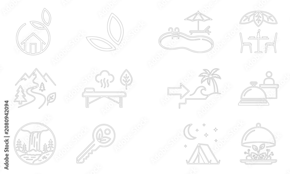 Fototapeta premium Eco friendly resort icons set.