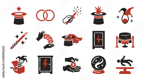 Foto Magic tricks and illusions icons.