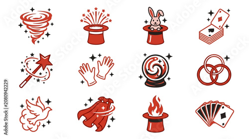 Quadro em tela Magic tricks and illusions icons.
