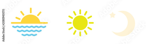 Foto Sunrise, bright sun, and moon icon