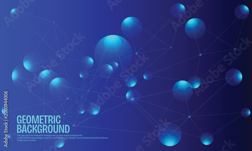 Blue abstract geometric network background with connected glowing circles vector
