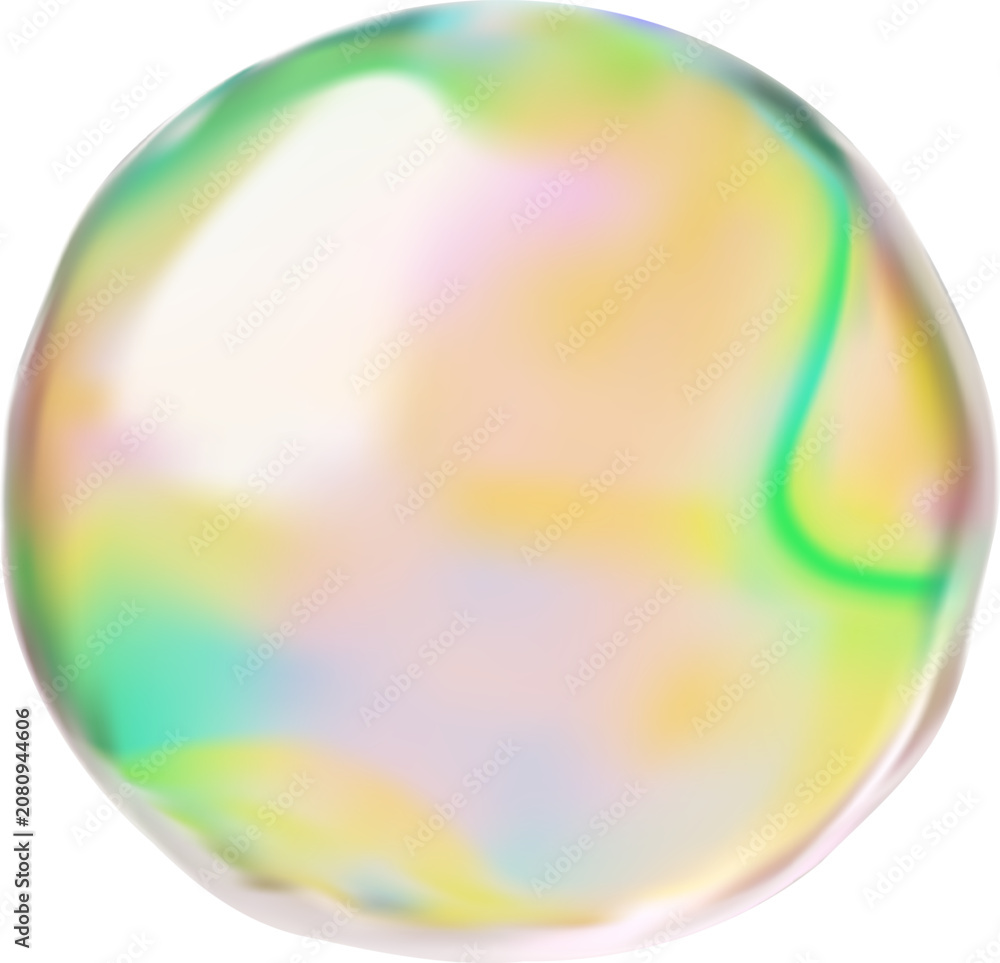 Fototapeta premium A round, iridescent soap bubble with a rough texture and yellow, green, and blurred colors