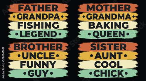 Fotografi Retro vintage style family labels with text for father, grandpa, mother, grandma