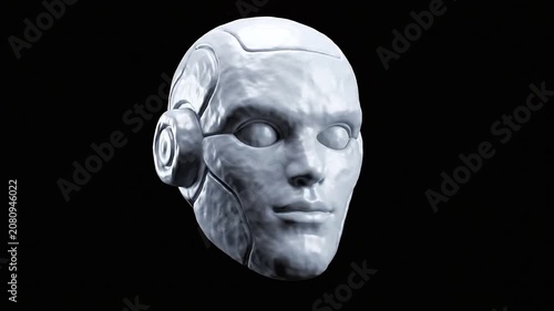 Ai robot head emerging from blue particles artificial intelligence