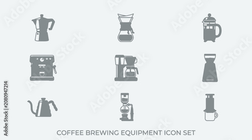 Tableau sur toile Coffee brewing equipment icons set for making various types of coffee beverages