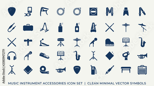 Music instrument accessories icon set clean minimal vector symbols musical equipment symbols.
