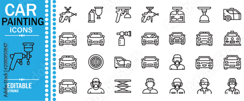 Auto Paint and Vehicle Refinishing Line Icons Editable Vector Collection