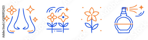 Scent icons with nose flowers and spray bottle during fragrance creation