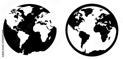 Two globes with contrasting light and dark continents representing global diversity and communication