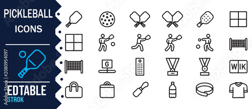 Obraz na płótnie Editable Pickleball Sports Linear Icons for Fitness and Recreation