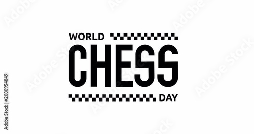 World Chess Day text animation. Outline of chess piece with text on a white background alpha channel. Great for Chess Clubs, Tournament, and Online Chess Streaming