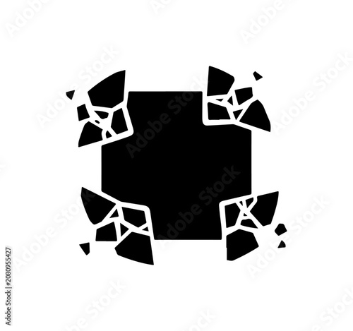 Shattered glass frame, broken mosaic border, cracked effect, black and white vector