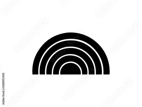 Black semicircle rainbow, minimalist arc shape, geometric icon, white background