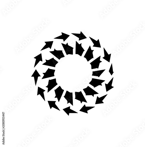 Black arrows circle, directional arrow ring, circular motion icon, vector graphic