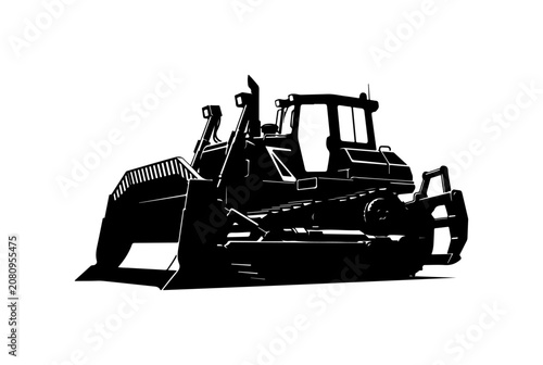 Bulldozer, heavy equipment, construction vehicle, black silhouette, industrial machine
