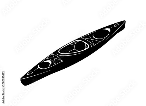 Black kayak, vector boat, white design, water sports