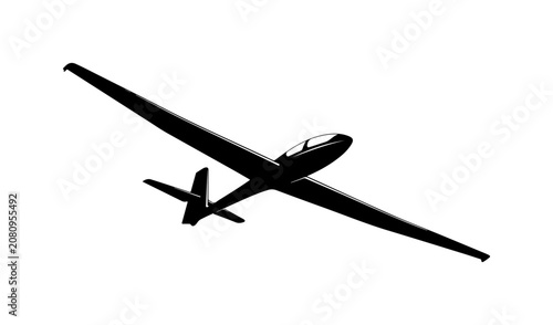 Glider, sailplane, airplane silhouette, vector aircraft, black plane icon