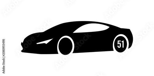Black sports car vector, racing number 51, silhouette illustration, automotive design element