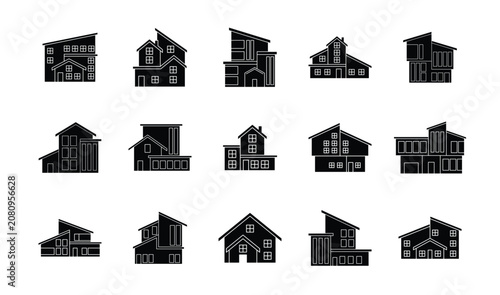 Modern House and Real Estate Silhouette Icons Set