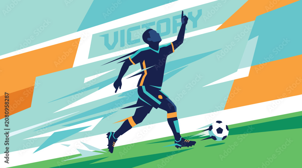 Obraz premium Soccer Player Jumping Action Silhouette with Gold Outline