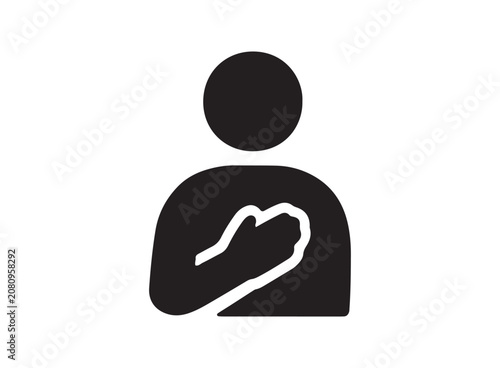 Tableau sur toile Simple black silhouette of a person placing their hand over their heart expressi