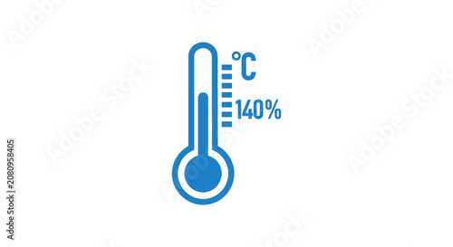 Quadro su tela Blue thermometer icon displaying one hundred forty degrees celsius flat silhouet