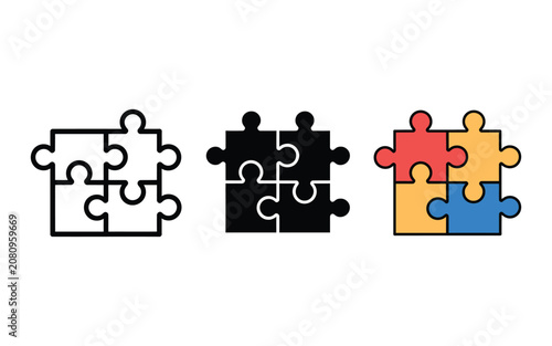 Jigsaw puzzle pieces icon set. connection and solution concept. teamwork and business problem solving concept.