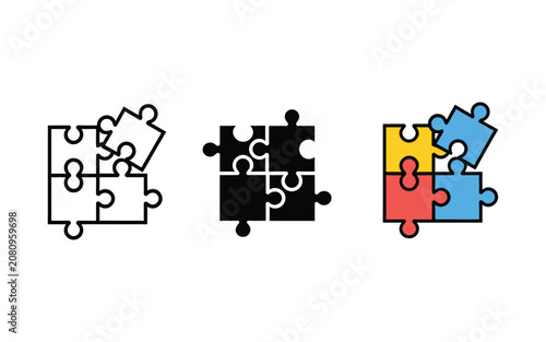 Jigsaw puzzle pieces icon set. connection and solution concept. teamwork and business problem solving concept.