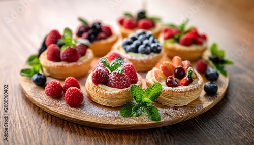 delightful pastry delights topped with a mixture of fresh berries and a hint of mint