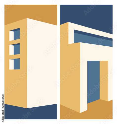 3d building banner template set. Architecture design retro abstract style vectors.