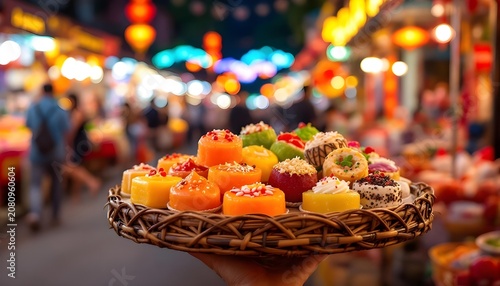 Festival sweets arranged on a decorative tray, cultural food photography