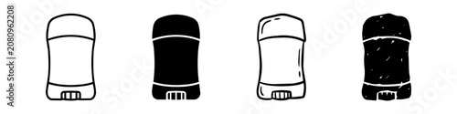 Foto Set of deodorant stick icons in four distinct styles: outline, solid, hand-drawn, and distressed