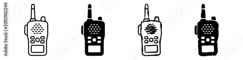 Bild auf Leinwand Set of four walkie-talkie icons in various styles: solid, outline, and hand-drawn sketches