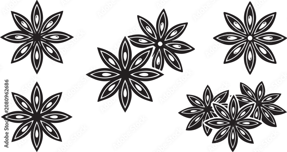 Fototapeta premium Black floral patterns on white background