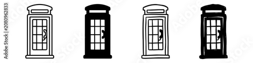 Tableau sur toile A set of four British telephone box icons in various styles, including outline, silhouette, hand-drawn, and marker