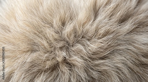 Close-up of luxurious soft light brown and gray fur texture, a warm and fluffy animal hair background