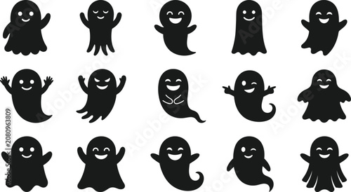 Foto Halloween ghost characters cute black silhouette ghosts for halloween decoration