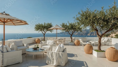 Sunny Terrace With Trees and Sea View in a Coastal Location