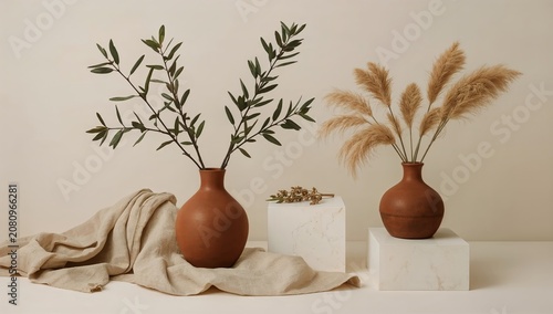 Decorative Vases With Plants on Display in a Modern Room During the Day