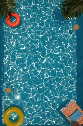 Swimming Pool With Floating Rings and Towels in a Sunny Location