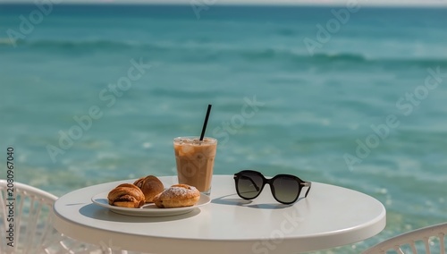Enjoying Coffee and Pastries by the Ocean During a Sunny Afternoon